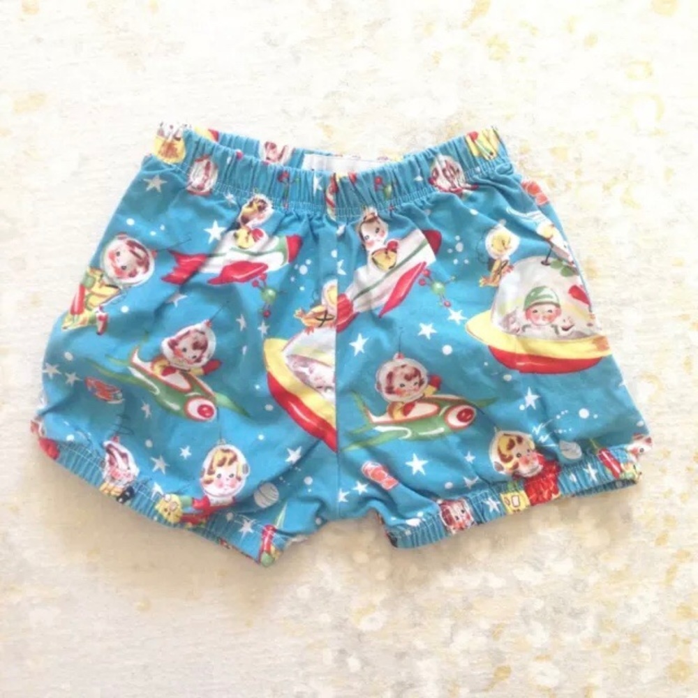 Kidcosmic Cosmic Kidswear Unisex Baby Size 3M Retro Space Shorts Blue Spaceship